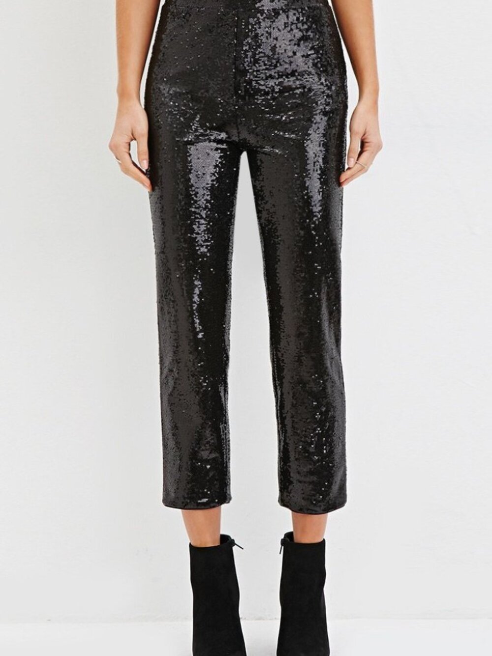 Forever 21 Black Sequined Capri Trousers Pants XS